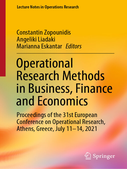 Title details for Operational Research Methods in Business, Finance and Economics by Constantin Zopounidis - Available